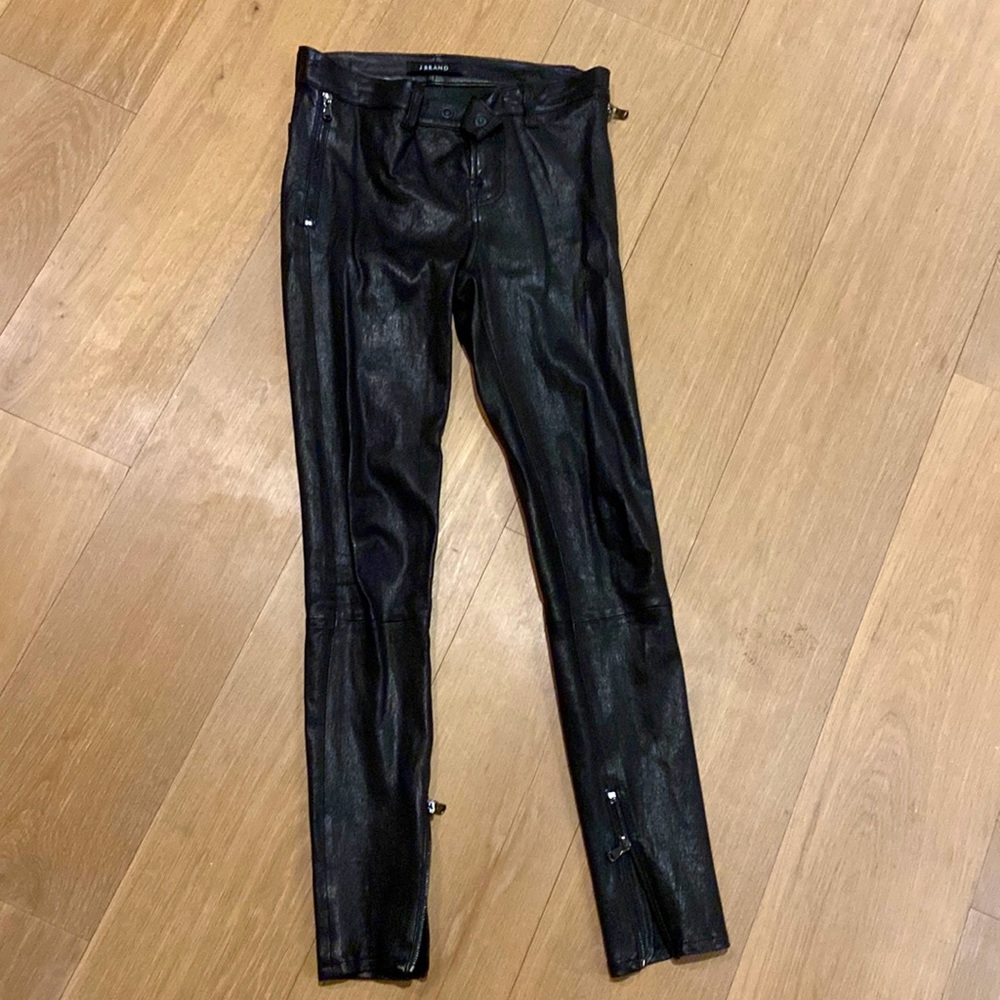 Hardly worn leather j brand pants with a side zipper at the ankle.
